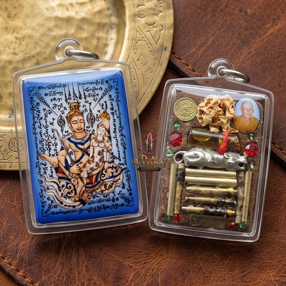 Master-Grade Esoteric Phet Phayathorn Celestial Deity & Sovereign Maha Saneh Jumbo Blue-Background Sacred Locket Edition Thai Blessing Co By RURUECHA