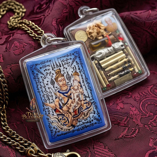 Master-Grade Esoteric Phet Phayathorn Celestial Deity & Sovereign Maha Saneh Jumbo Blue-Background Sacred Locket Edition Thai Blessing Co By RURUECHA