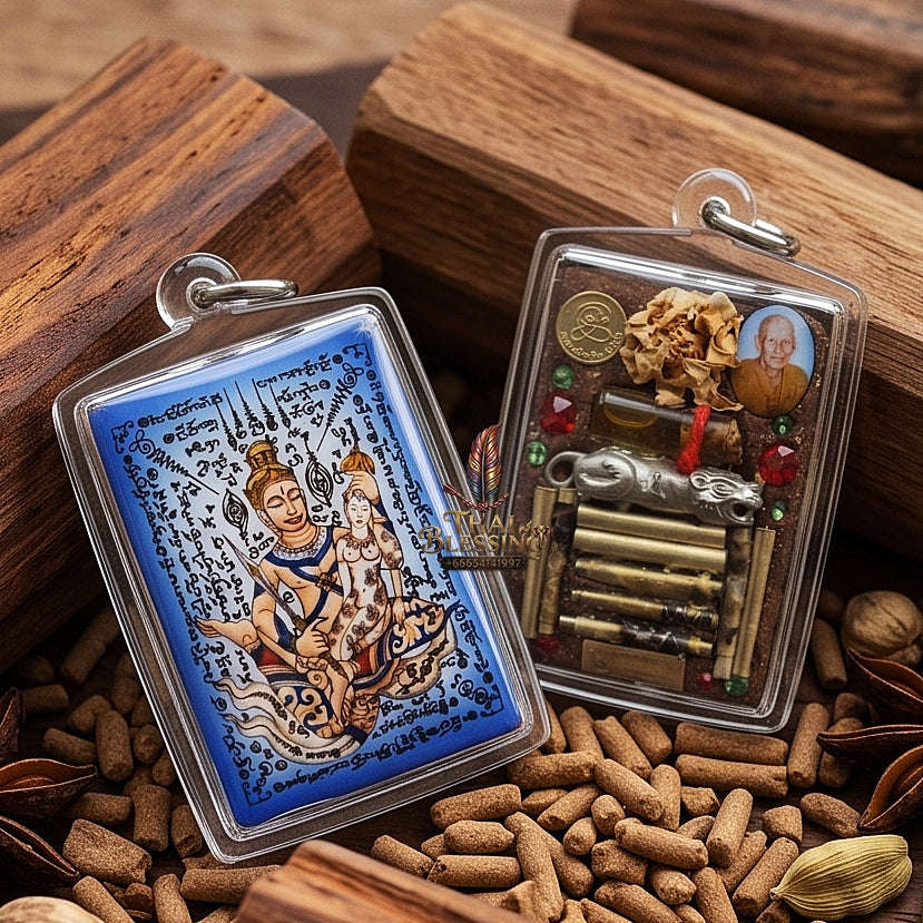 Master-Grade Esoteric Phet Phayathorn Celestial Deity & Sovereign Maha Saneh Jumbo Blue-Background Sacred Locket Edition Thai Blessing Co By RURUECHA