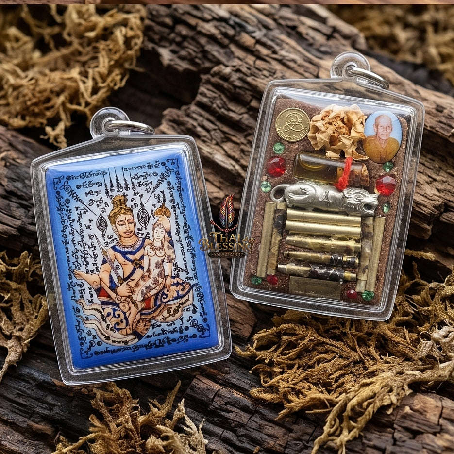 Master-Grade Esoteric Phet Phayathorn Celestial Deity & Sovereign Maha Saneh Jumbo Blue-Background Sacred Locket Edition Thai Blessing Co By RURUECHA