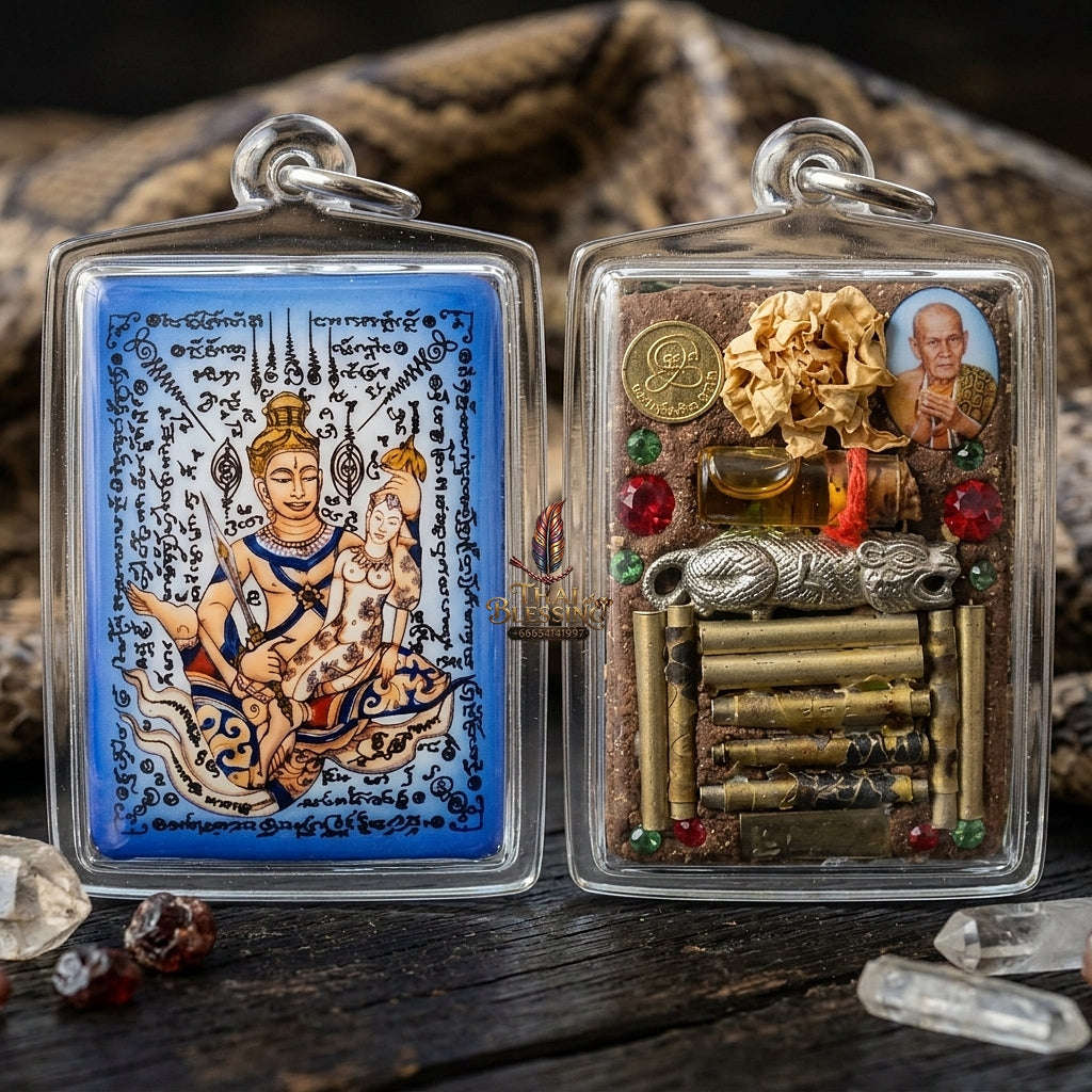 Master-Grade Esoteric Phet Phayathorn Celestial Deity & Sovereign Maha Saneh Jumbo Blue-Background Sacred Locket Edition Thai Blessing Co By RURUECHA