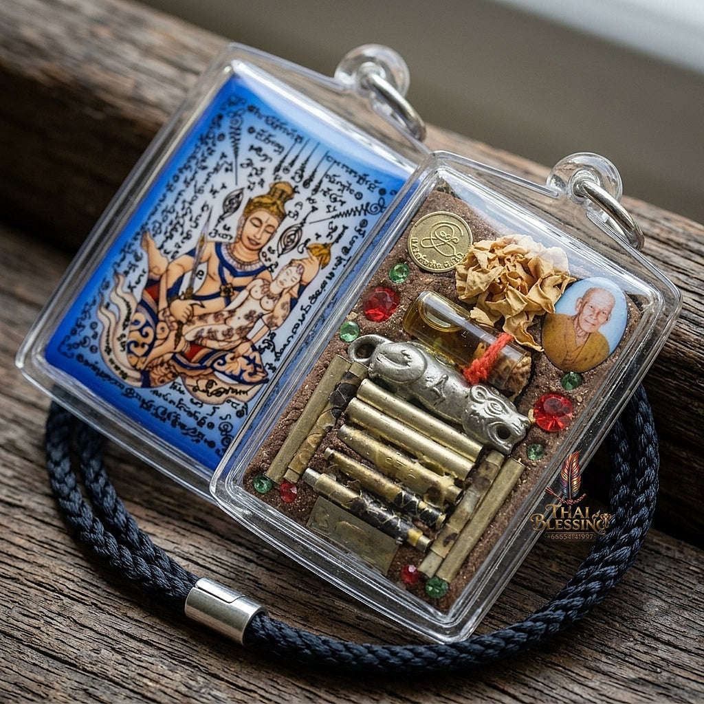 Master-Grade Esoteric Phet Phayathorn Celestial Deity & Sovereign Maha Saneh Jumbo Blue-Background Sacred Locket Edition Thai Blessing Co By RURUECHA
