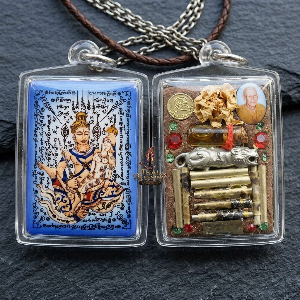 Master-Grade Esoteric Phet Phayathorn Celestial Deity & Sovereign Maha Saneh Jumbo Blue-Background Sacred Locket Edition Thai Blessing Co By RURUECHA