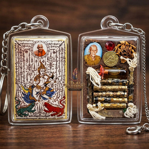 Master-Grade Esoteric Phet Phayathorn Celestial Deity & Sovereign Maha Saneh Large Blue-Background Sacred Locket Edition Luang Pu In Wat Nong Mek Thai Blessing Co By RURUECHA