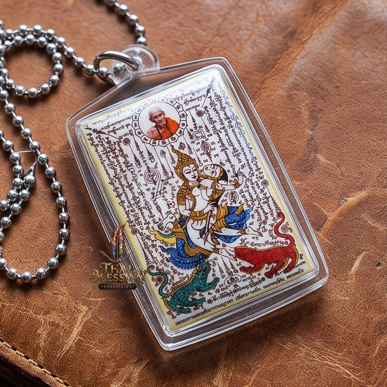 Master-Grade Esoteric Phet Phayathorn Celestial Deity & Sovereign Maha Saneh Large Blue-Background Sacred Locket Edition Luang Pu In Wat Nong Mek Thai Blessing Co By RURUECHA