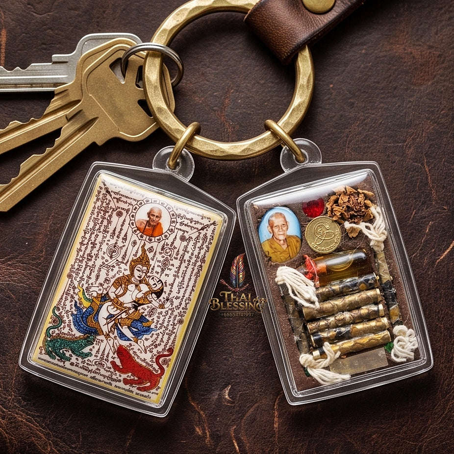 Master-Grade Esoteric Phet Phayathorn Celestial Deity & Sovereign Maha Saneh Large Blue-Background Sacred Locket Edition Luang Pu In Wat Nong Mek Thai Blessing Co By RURUECHA