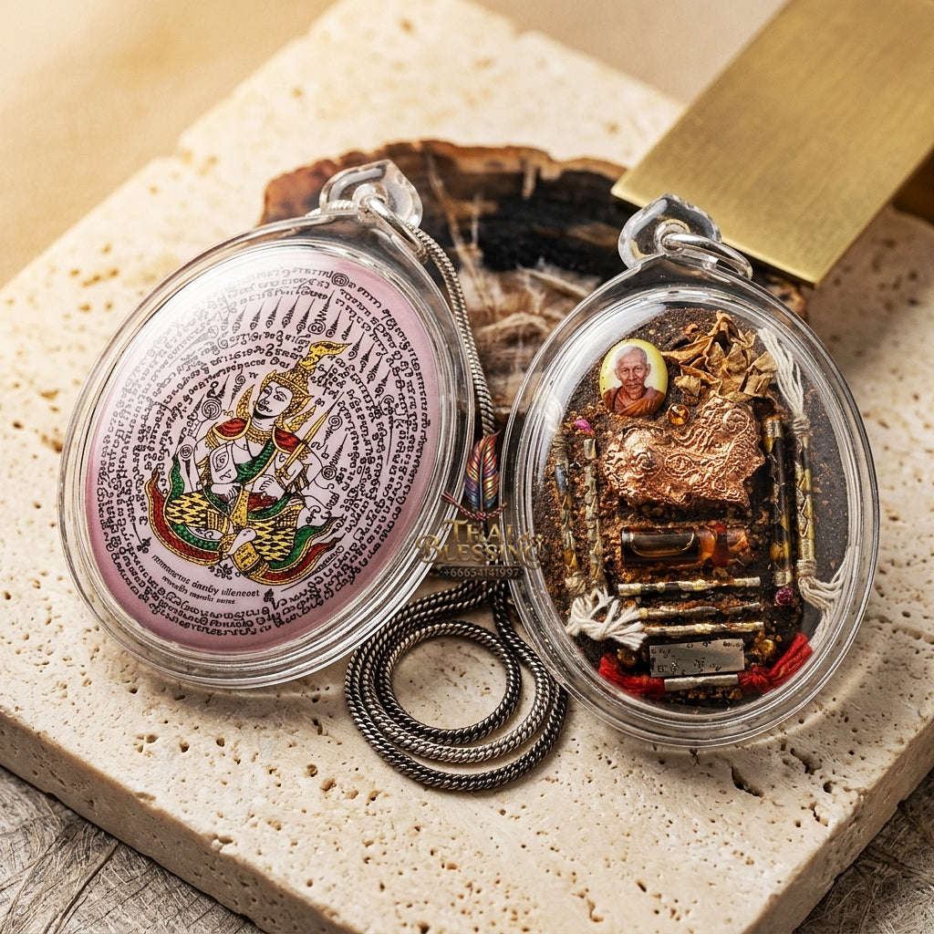 Master-Grade Esoteric Phet Phayathorn Chao Saneh Celestial Deity & Sovereign Attraction Extra-Large Pink-Background Sacred Locket Thai Blessing Co By RURUECHA