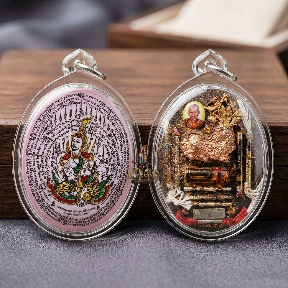 Master-Grade Esoteric Phet Phayathorn Chao Saneh Celestial Deity & Sovereign Attraction Extra-Large Pink-Background Sacred Locket Thai Blessing Co By RURUECHA