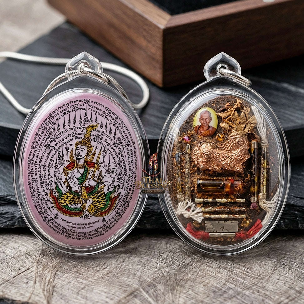 Master-Grade Esoteric Phet Phayathorn Chao Saneh Celestial Deity & Sovereign Attraction Extra-Large Pink-Background Sacred Locket Thai Blessing Co By RURUECHA