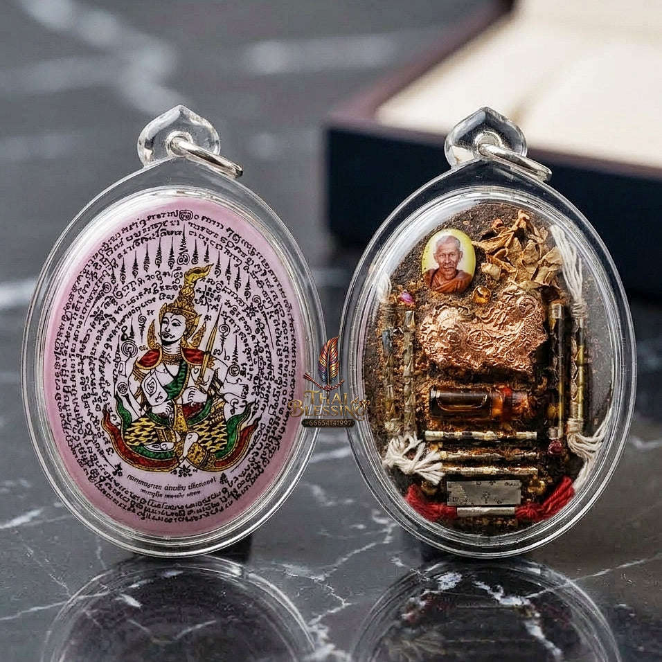 Master-Grade Esoteric Phet Phayathorn Chao Saneh Celestial Deity & Sovereign Attraction Extra-Large Pink-Background Sacred Locket Thai Blessing Co By RURUECHA