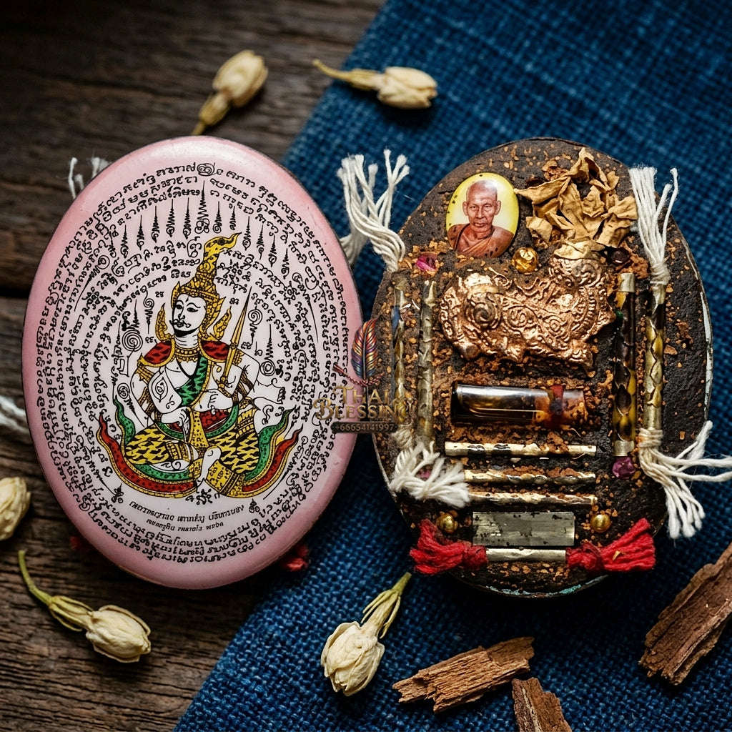 Master-Grade Esoteric Phet Phayathorn Chao Saneh Celestial Deity & Sovereign Attraction Extra-Large Pink-Background Sacred Locket Thai Blessing Co By RURUECHA
