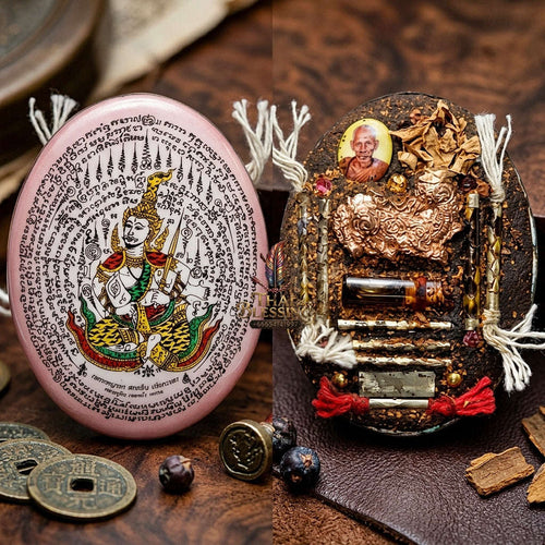 Master-Grade Esoteric Phet Phayathorn Chao Saneh Celestial Deity & Sovereign Attraction Extra-Large Pink-Background Sacred Locket Thai Blessing Co By RURUECHA