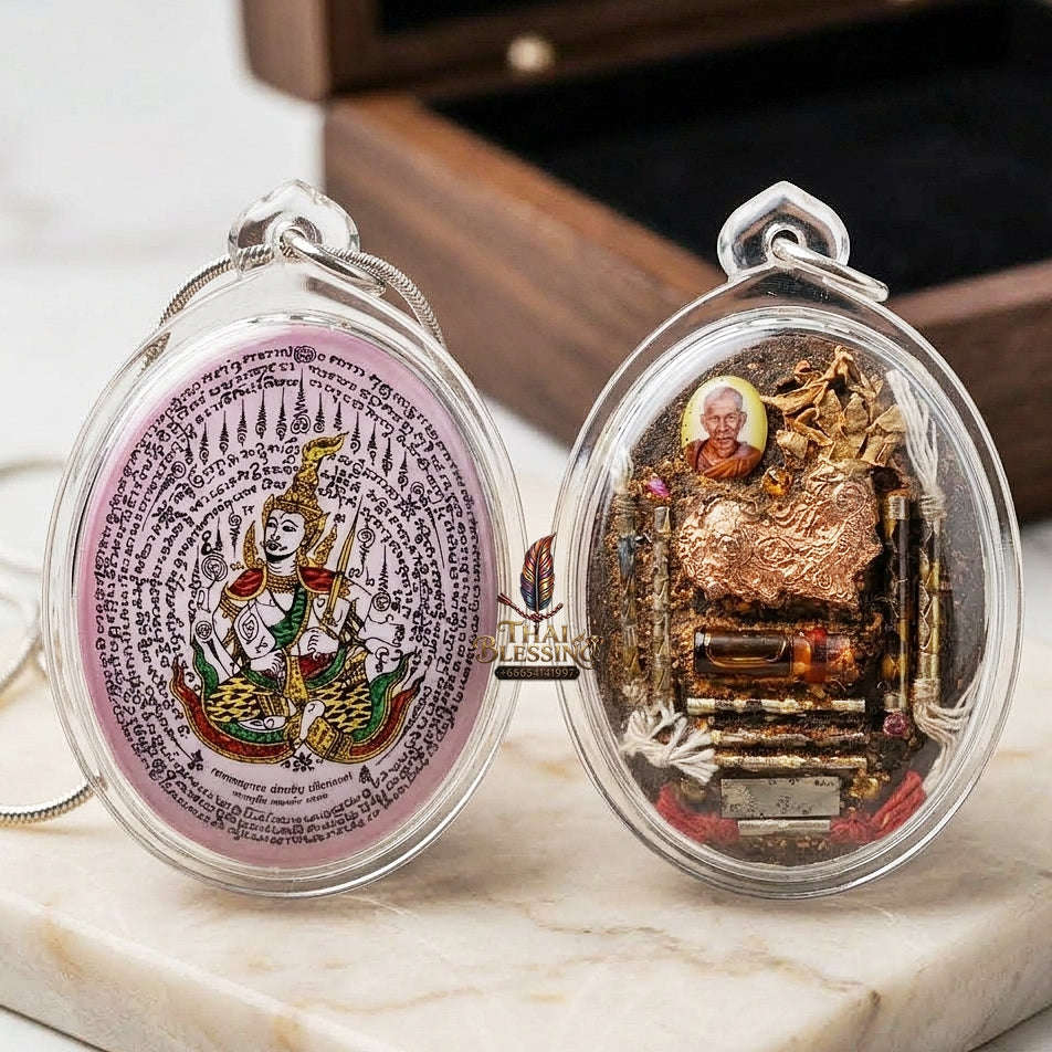 Master-Grade Esoteric Phet Phayathorn Chao Saneh Celestial Deity & Sovereign Attraction Extra-Large Pink-Background Sacred Locket Thai Blessing Co By RURUECHA