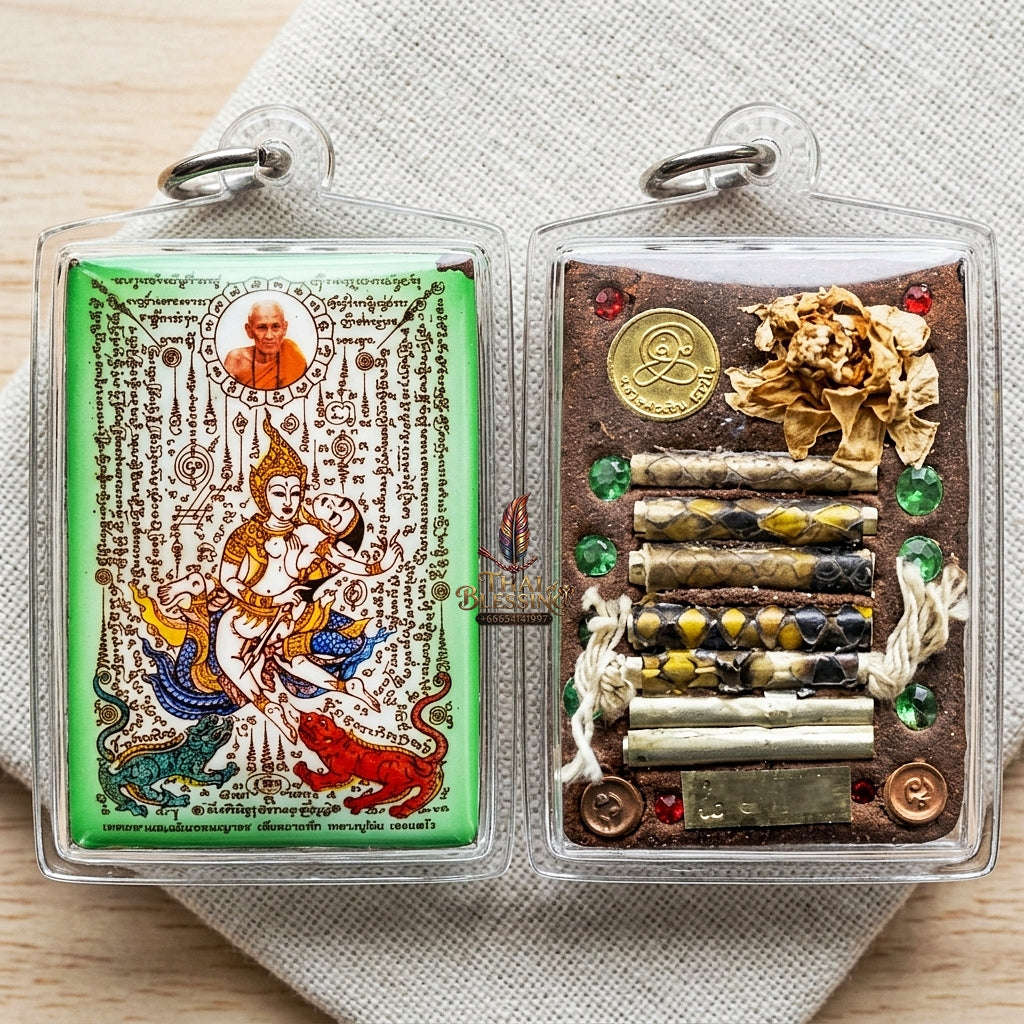 Master-Grade Esoteric Phet Phayathorn Chao Saneh Celestial Deity & Sovereign Maha Saneh Large Green-Background Sacred Locket Thai Blessing Co By RURUECHA