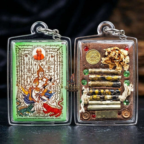 Master-Grade Esoteric Phet Phayathorn Chao Saneh Celestial Deity & Sovereign Maha Saneh Large Green-Background Sacred Locket Thai Blessing Co By RURUECHA