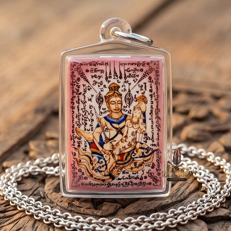 Master-Grade Esoteric Phet Phayathorn Chao Saneh Celestial Deity & Sovereign Maha Saneh Large Pink-Background Sacred Locket Thai Blessing Co By RURUECHA
