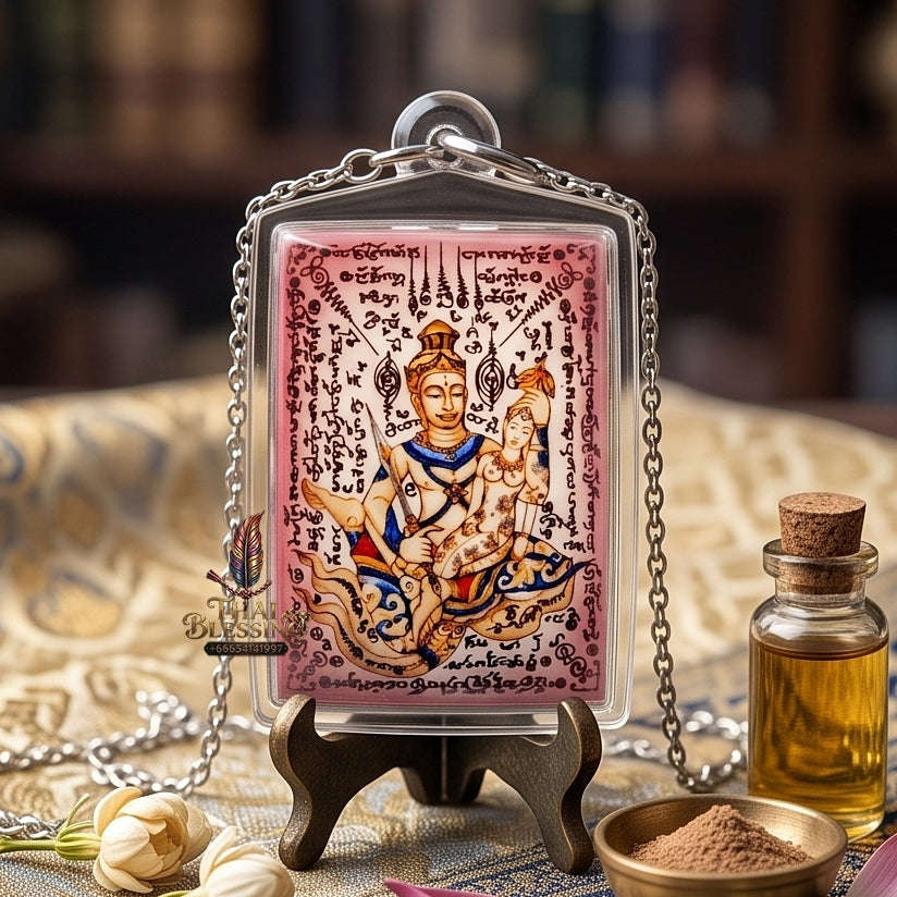 Master-Grade Esoteric Phet Phayathorn Chao Saneh Celestial Deity & Sovereign Maha Saneh Large Pink-Background Sacred Locket Thai Blessing Co By RURUECHA