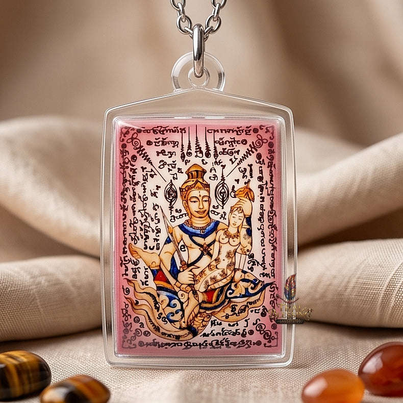 Master-Grade Esoteric Phet Phayathorn Chao Saneh Celestial Deity & Sovereign Maha Saneh Large Pink-Background Sacred Locket Thai Blessing Co By RURUECHA
