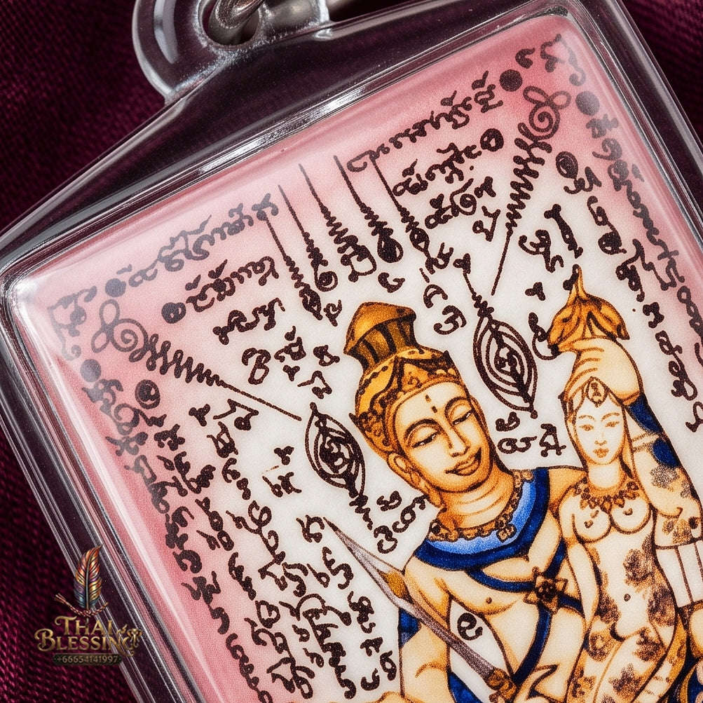 Master-Grade Esoteric Phet Phayathorn Chao Saneh Celestial Deity & Sovereign Maha Saneh Large Pink-Background Sacred Locket Thai Blessing Co By RURUECHA