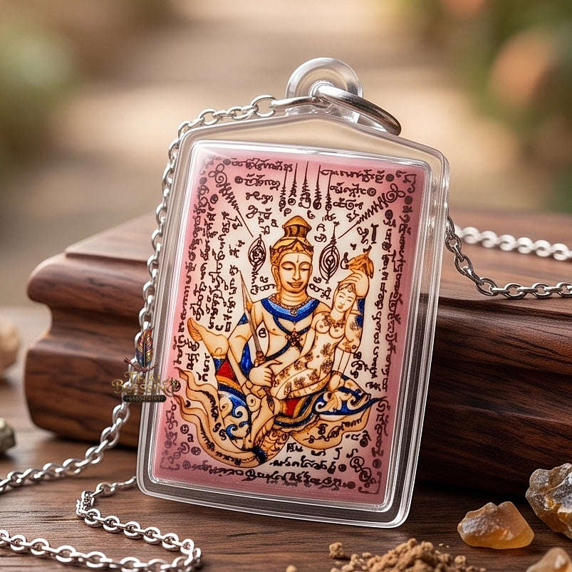 Master-Grade Esoteric Phet Phayathorn Chao Saneh Celestial Deity & Sovereign Maha Saneh Large Pink-Background Sacred Locket Thai Blessing Co By RURUECHA