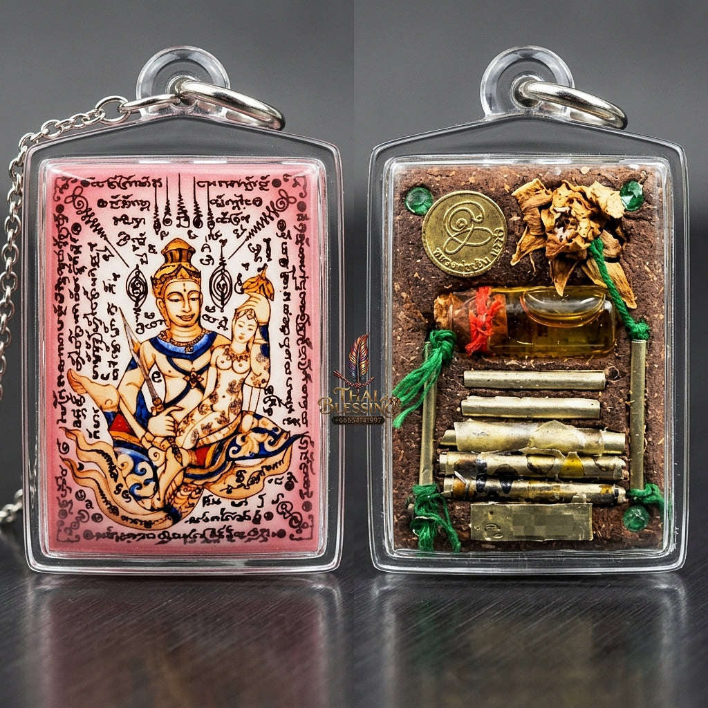Master-Grade Esoteric Phet Phayathorn Chao Saneh Celestial Deity & Sovereign Maha Saneh Large Pink-Background Sacred Locket Thai Blessing Co By RURUECHA