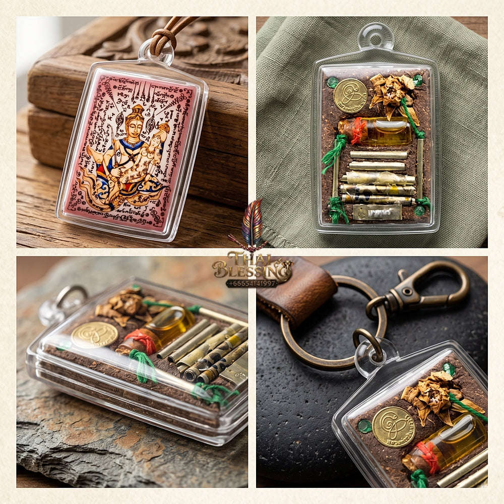 Master-Grade Esoteric Phet Phayathorn Chao Saneh Celestial Deity & Sovereign Maha Saneh Large Pink-Background Sacred Locket Thai Blessing Co By RURUECHA