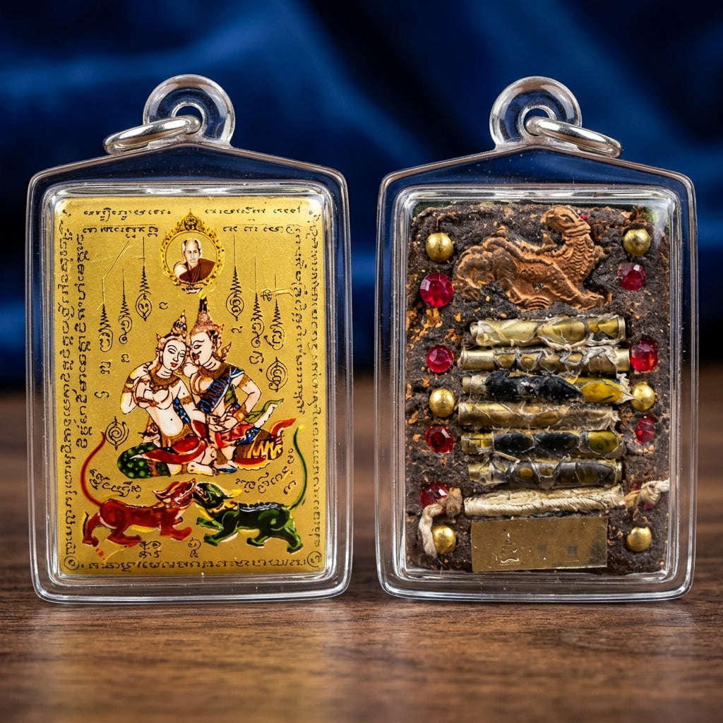 Master-Grade Esoteric Phet Phayathorn Chao Saneh Celestial Deity & Sovereign Maha Saneh Small Gold-Background Sacred Locket Thai Blessing Co By RURUECHA