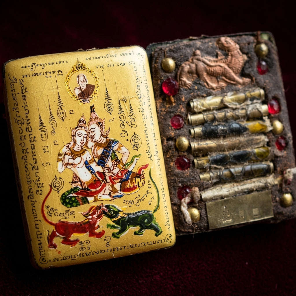 Master-Grade Esoteric Phet Phayathorn Chao Saneh Celestial Deity & Sovereign Maha Saneh Small Gold-Background Sacred Locket Thai Blessing Co By RURUECHA