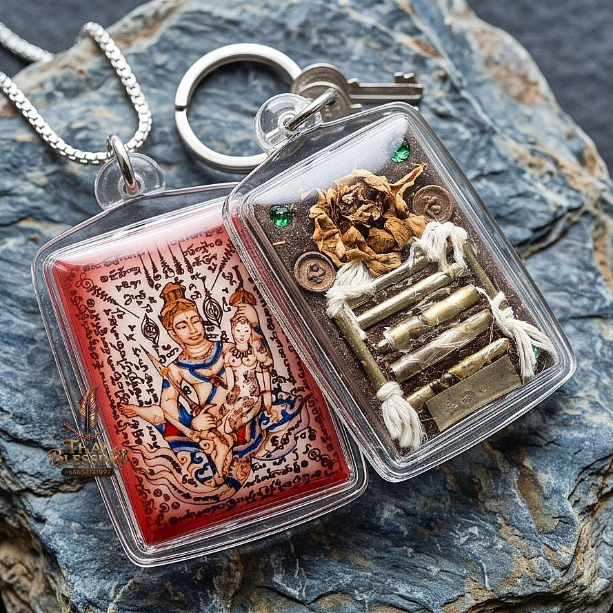 Master-Grade Esoteric Phet Phayathorn Chao Saneh Celestial Deity & Sovereign Maha Saneh Small Red-Background Sacred Locket Thai Blessing Co By RURUECHA