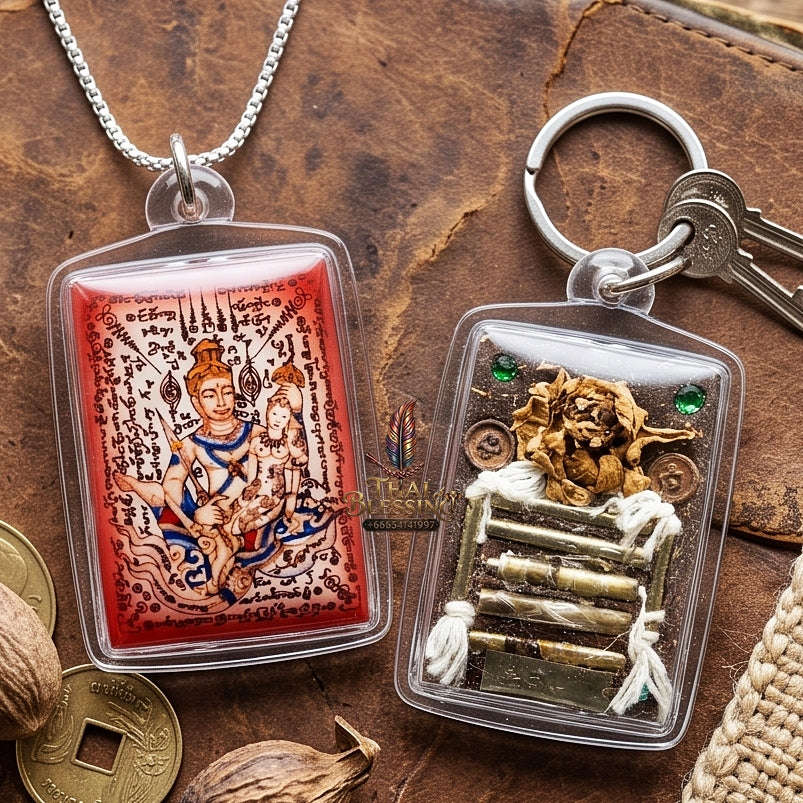 Master-Grade Esoteric Phet Phayathorn Chao Saneh Celestial Deity & Sovereign Maha Saneh Small Red-Background Sacred Locket Thai Blessing Co By RURUECHA