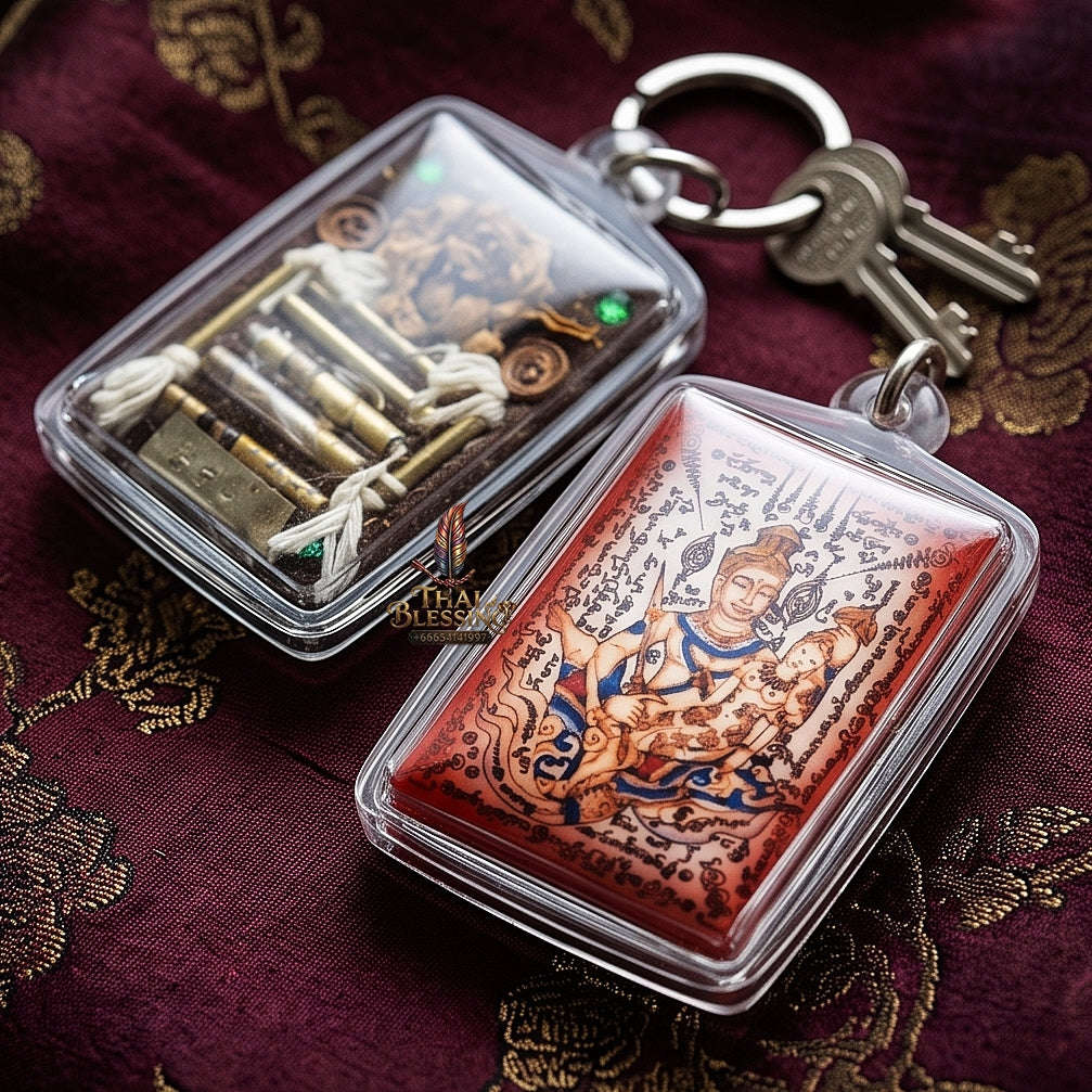 Master-Grade Esoteric Phet Phayathorn Chao Saneh Celestial Deity & Sovereign Maha Saneh Small Red-Background Sacred Locket Thai Blessing Co By RURUECHA