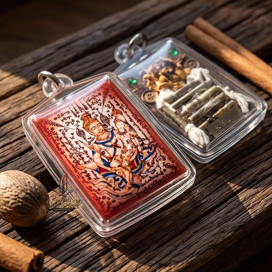 Master-Grade Esoteric Phet Phayathorn Chao Saneh Celestial Deity & Sovereign Maha Saneh Small Red-Background Sacred Locket Thai Blessing Co By RURUECHA
