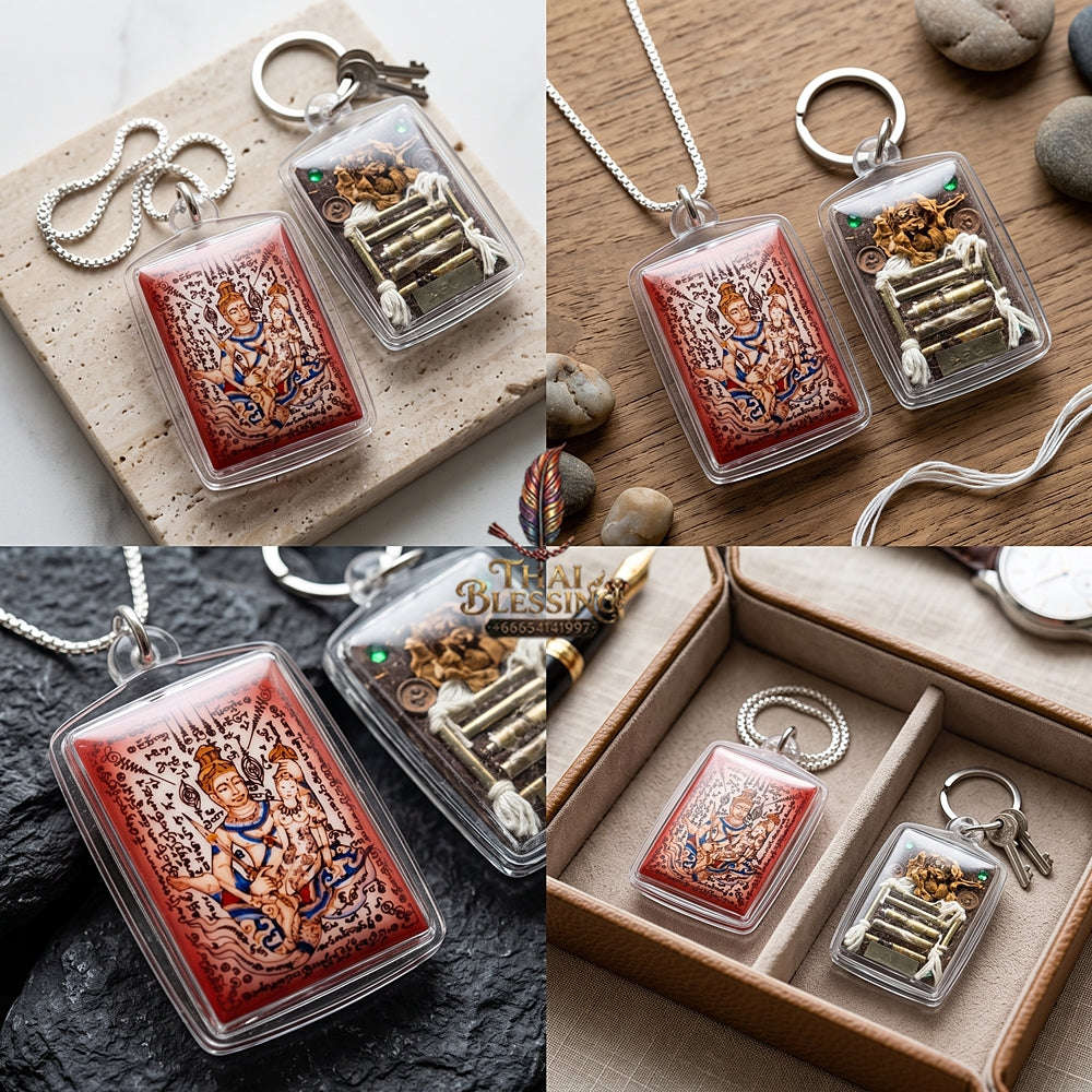 Master-Grade Esoteric Phet Phayathorn Chao Saneh Celestial Deity & Sovereign Maha Saneh Small Red-Background Sacred Locket Thai Blessing Co By RURUECHA