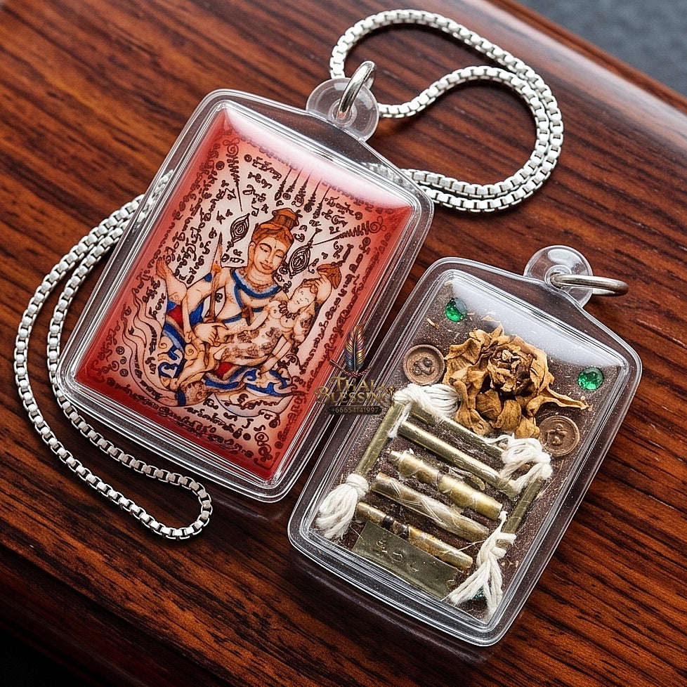 Master-Grade Esoteric Phet Phayathorn Chao Saneh Celestial Deity & Sovereign Maha Saneh Small Red-Background Sacred Locket Thai Blessing Co By RURUECHA