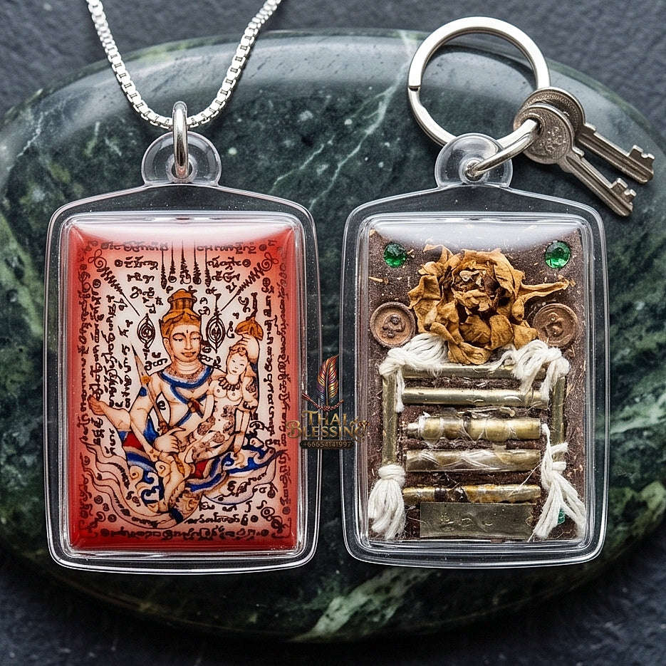 Master-Grade Esoteric Phet Phayathorn Chao Saneh Celestial Deity & Sovereign Maha Saneh Small Red-Background Sacred Locket Thai Blessing Co By RURUECHA