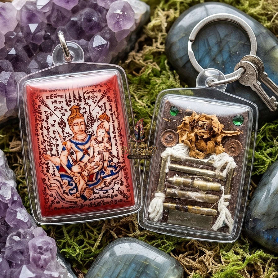 Master-Grade Esoteric Phet Phayathorn Chao Saneh Celestial Deity & Sovereign Maha Saneh Small Red-Background Sacred Locket Thai Blessing Co By RURUECHA