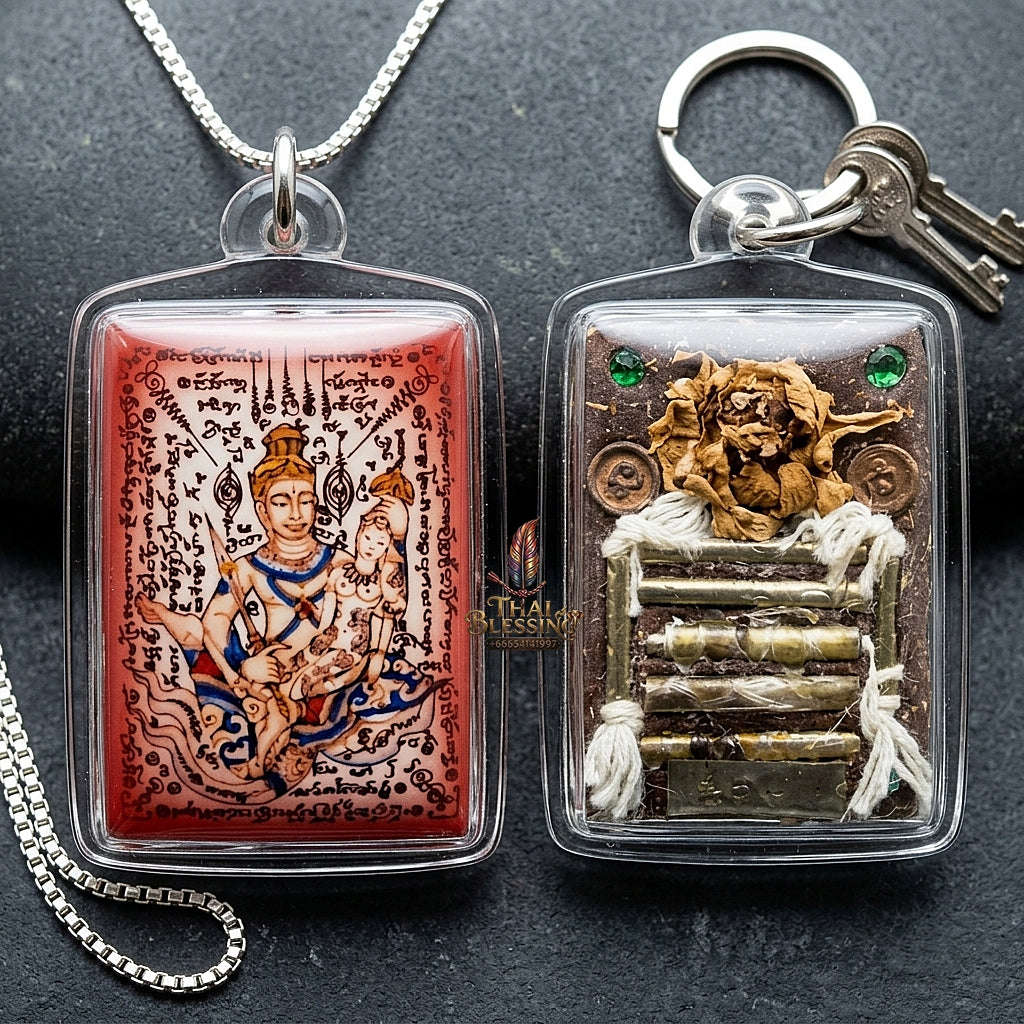 Master-Grade Esoteric Phet Phayathorn Chao Saneh Celestial Deity & Sovereign Maha Saneh Small Red-Background Sacred Locket Thai Blessing Co By RURUECHA