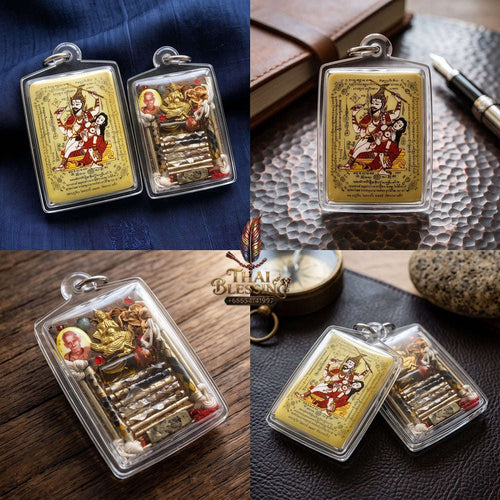 Master-Grade Esoteric Phet Phayathorn Embracing Consort Celestial Deity & Sovereign Maha Saneh Gold-Background Sacred Locket Thai Blessing Co By RURUECHA