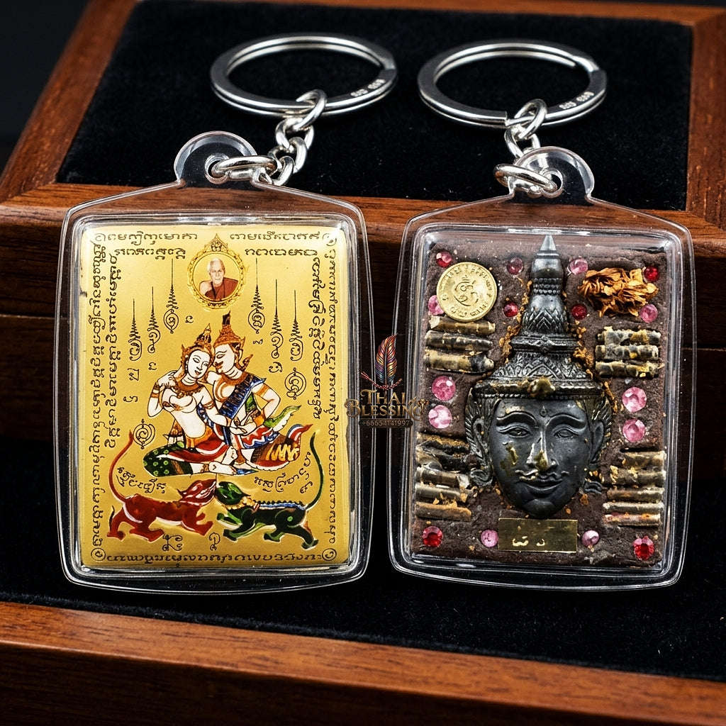 Master-Grade Esoteric Phet Phayathorn Kru Saneh Celestial Deity & Sovereign Maha Saneh Gold-Background Sacred Locket Thai Blessing Co By RURUECHA