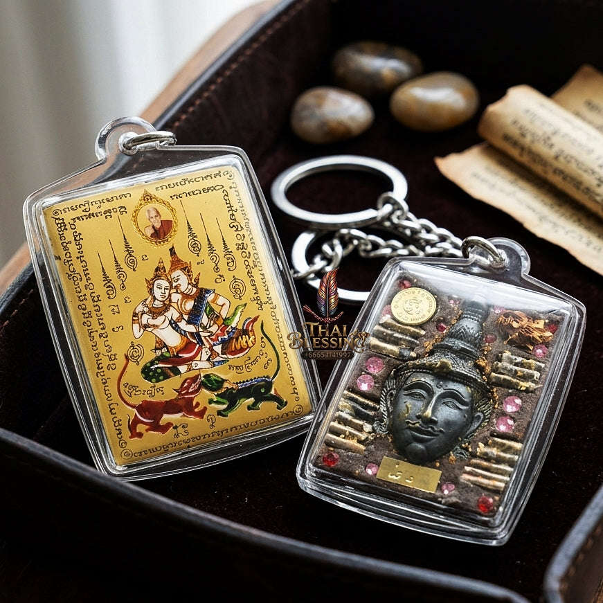Master-Grade Esoteric Phet Phayathorn Kru Saneh Celestial Deity & Sovereign Maha Saneh Gold-Background Sacred Locket Thai Blessing Co By RURUECHA