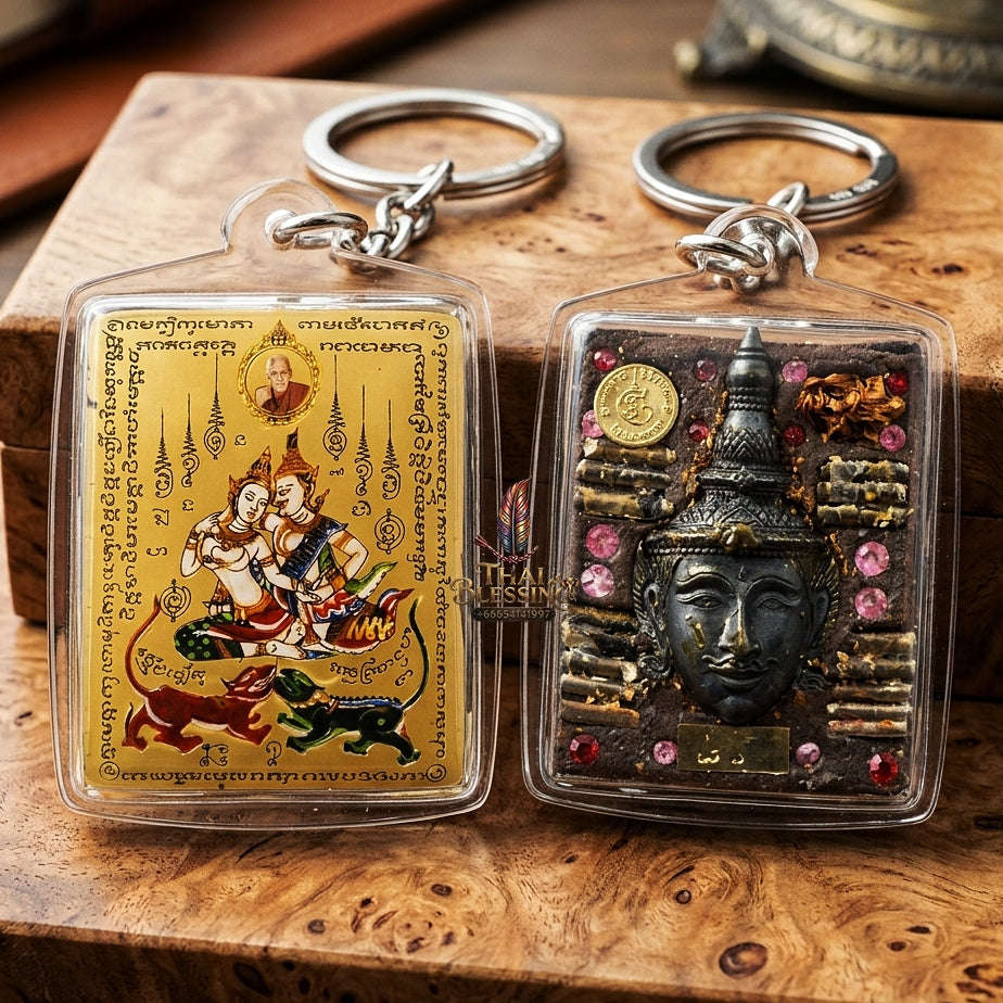 Master-Grade Esoteric Phet Phayathorn Kru Saneh Celestial Deity & Sovereign Maha Saneh Gold-Background Sacred Locket Thai Blessing Co By RURUECHA
