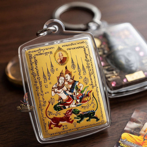 Master-Grade Esoteric Phet Phayathorn Kru Saneh Celestial Deity & Sovereign Maha Saneh Gold-Background Sacred Locket Thai Blessing Co By RURUECHA