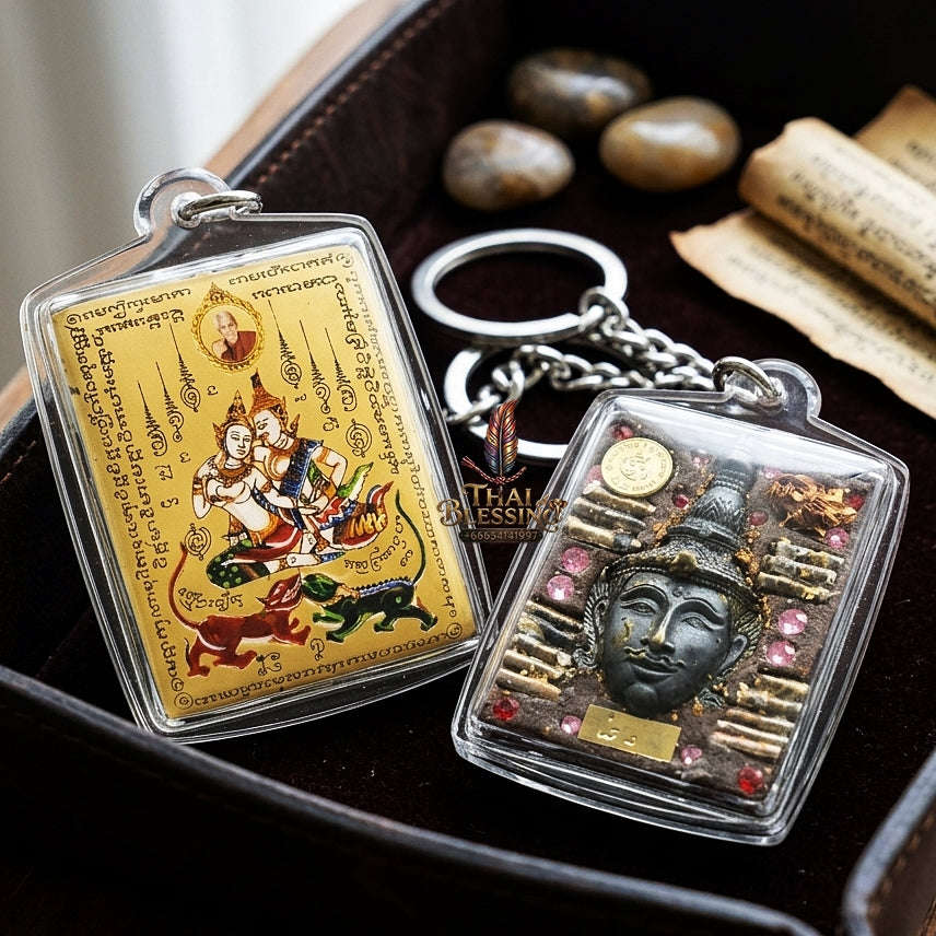 Master-Grade Esoteric Phet Phayathorn Kru Saneh Celestial Deity & Sovereign Maha Saneh Gold-Background Sacred Locket Thai Blessing Co By RURUECHA