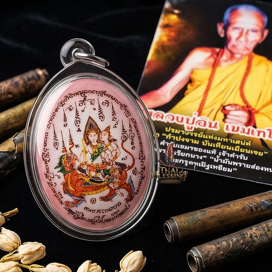 Master-Grade Esoteric Phet Phayathorn Maha Saneh Celestial Deity & Sovereign Attraction Medium Pink-Background Sacred Locket Thai Blessing Co By RURUECHA