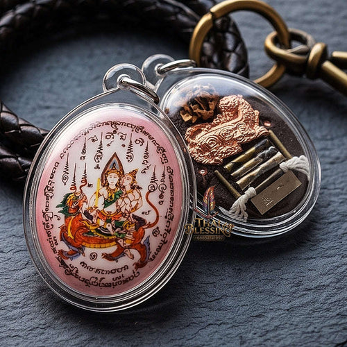 Master-Grade Esoteric Phet Phayathorn Maha Saneh Celestial Deity & Sovereign Attraction Medium Pink-Background Sacred Locket Thai Blessing Co By RURUECHA