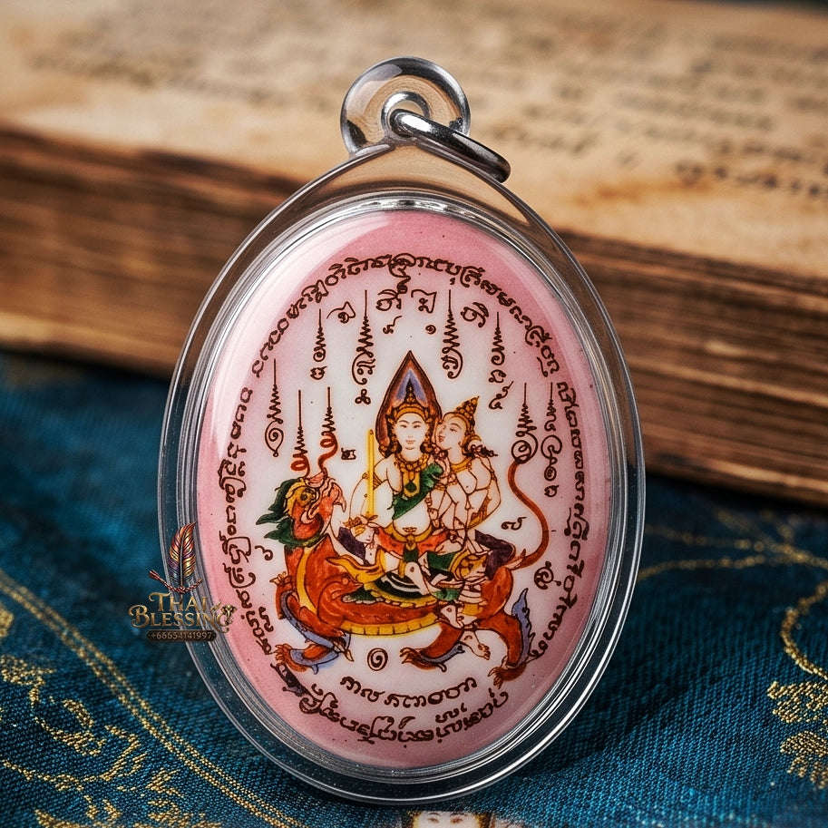 Master-Grade Esoteric Phet Phayathorn Maha Saneh Celestial Deity & Sovereign Attraction Medium Pink-Background Sacred Locket Thai Blessing Co By RURUECHA