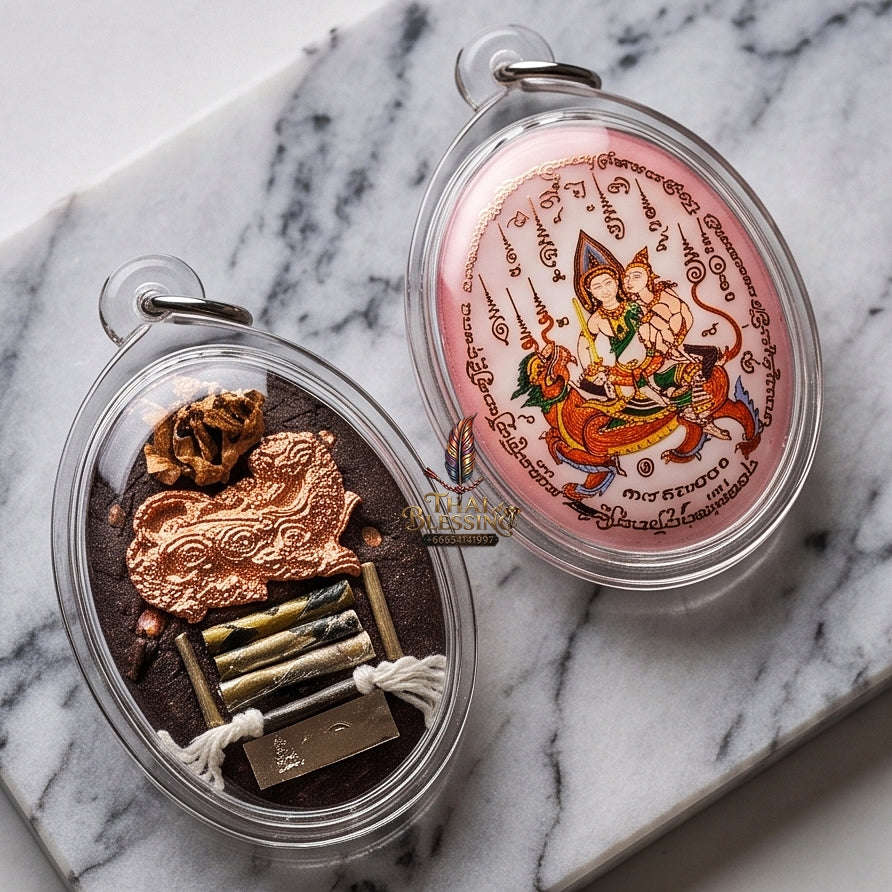 Master-Grade Esoteric Phet Phayathorn Maha Saneh Celestial Deity & Sovereign Attraction Medium Pink-Background Sacred Locket Thai Blessing Co By RURUECHA
