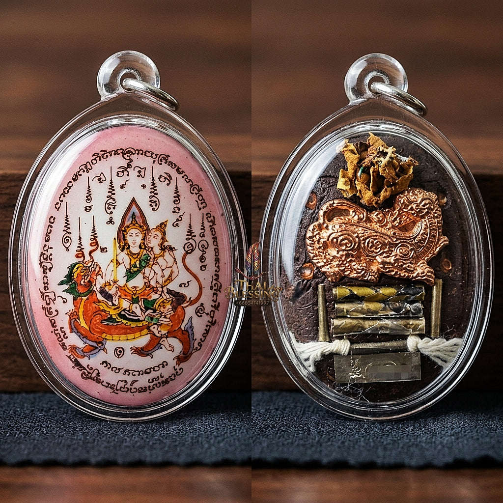 Master-Grade Esoteric Phet Phayathorn Maha Saneh Celestial Deity & Sovereign Attraction Medium Pink-Background Sacred Locket Thai Blessing Co By RURUECHA