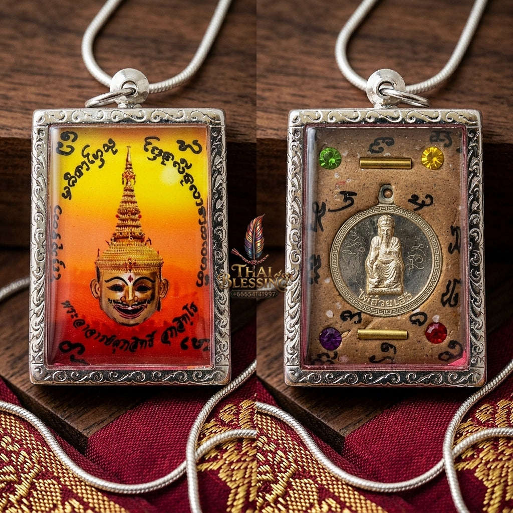 Master-Grade Esoteric Phra Lak Na Thong & Chai Sing Eia Wealth God Sacred Locket Edition Phra Achan Supphasit Wat Bang Namchon 2017 Thai Amulet Collectible Thai Blessing Co By RURUECHA