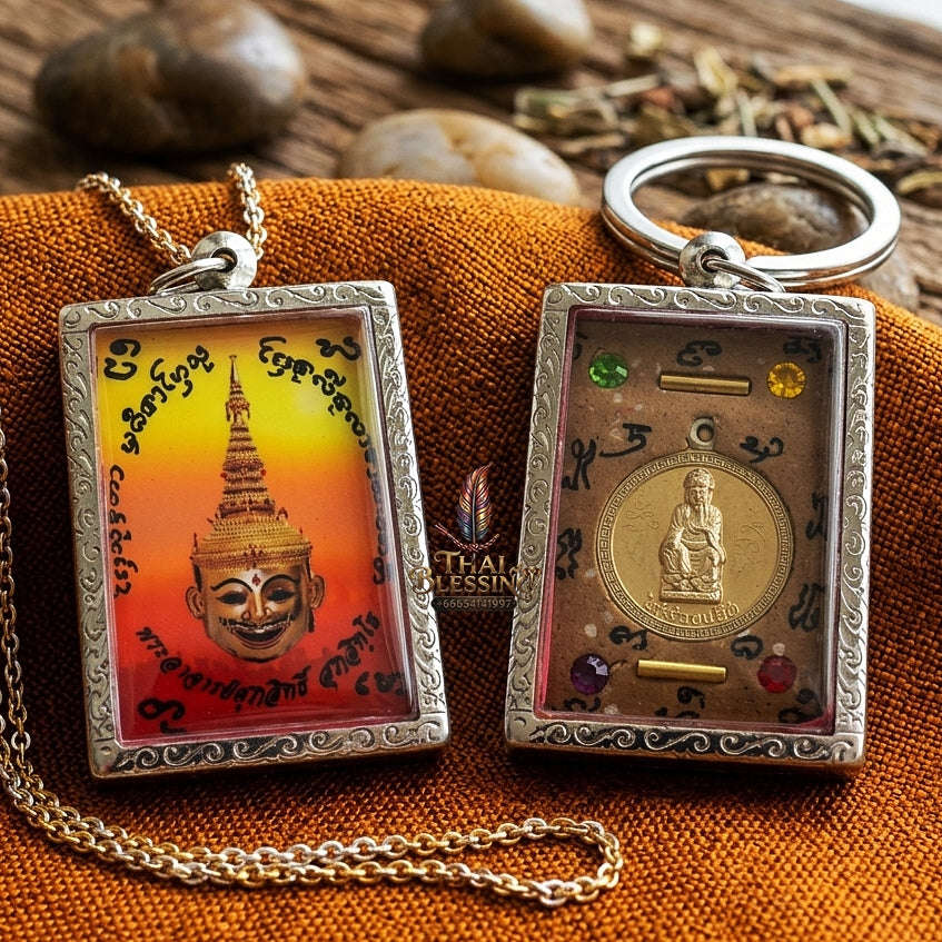 Master-Grade Esoteric Phra Lak Na Thong & Chai Sing Eia Wealth God Sacred Locket Edition Phra Achan Supphasit Wat Bang Namchon 2017 Thai Amulet Collectible Thai Blessing Co By RURUECHA